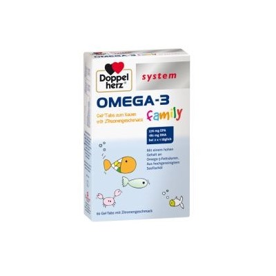 Doppelherz system OMEGA-3 family Омега-3 для детей от 4-х лет, жевательные таблетки,  60 шт