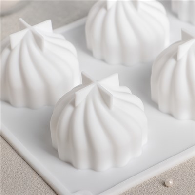 Форма силиконовая для муссовых десертов и выпечки Доляна «Взбитые сливки», 28×19×5 см, 6 ячеек, d=6,5 см, цвет белый