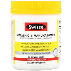 Swisse, Ultiboost, Vitamin C + Manuka Honey, Delicious Natural Honey & Lemon Flavor, 240 Chewable Tablets
