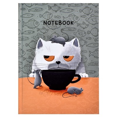 Записная книжка "Notebook" арт. 61481 ГРУСТНЫЙ КОТ / 120х170 мм, 80 л., твёрдый переплёт, полноцветная печать, УФ-лак выборочный , матовая ламинация. 65 г/м², печать в одну краску, клетка, недатированный,