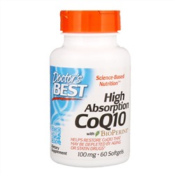 Doctor's Best, High Absorption CoQ10 with BioPerine, 100 мг, 60 мягких желатиновых капсул