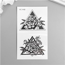 Татуировка на тело чёрная "Цветы в треугольниках" 10,5х6 см