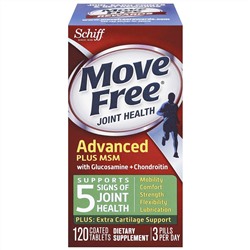 Schiff, Move Free, Advanced Plus MSM с глюкозамином и хондроитином, 120 таблеток в оболочке