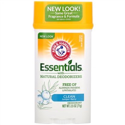 Arm & Hammer, Essentials, дезодорант, с натуральными дезодорирующими компонентами, чистота, можжевеловая ягода, 71 г (2,5 унции)