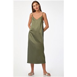 Платье-сорочка миди в бельевом стиле оливковое