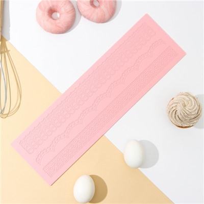 Силиконовый коврик для айсинга Доляна «Ретро», 38,5×12×0,3 см, цвет розовый