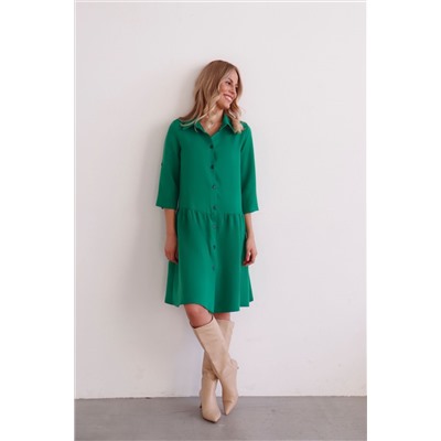 7963 Платье-рубашка с воланом зелёное