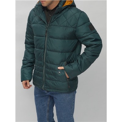 Куртка спортивная мужская с капюшоном темно-зеленого цвета 62179TZ