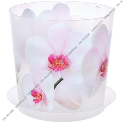 Кашпо 1,2л "Белая орхидея" d12,5 h12,5см, с поддон