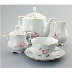 Чайный сервиз на 6 персон, Rococo, декор «Бледные розы, отводка золото»