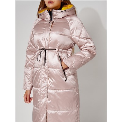 Пальто утепленное стеганое зимние женское  розового цвета 448613R