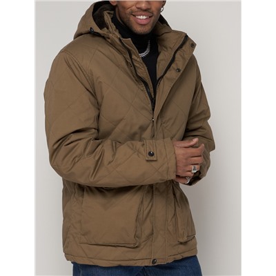 Куртка зимняя мужская классическая стеганная бежевого цвета 2107B