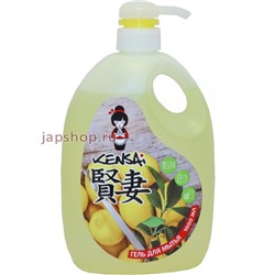Kensai Высокоэкономичный гель для мытья посуды и детских принадлежностей с ароматом японского лимона, флакон с дозатором, 1000 мл(4640033320674)