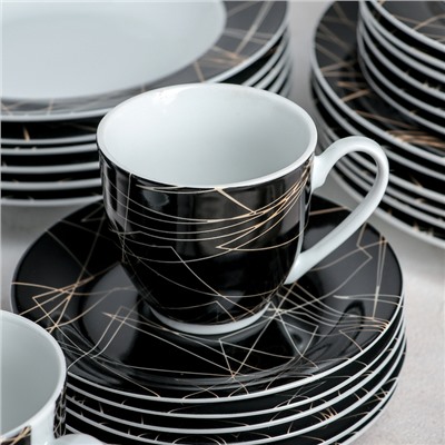 Набор посуды керамический Доляна «Кассиопея», 24 предмета: тарелки d=19/21/24, чайная пара 200 мл, цвет чёрный