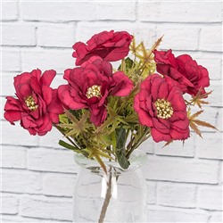 Ветка декоративная Цинии 26 см бордовые цветы