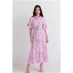 11809 Платье-рубашка удлинённое розовое с принтом (остаток: 42)