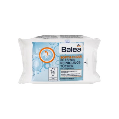 Balea (Балеа) Soft & Clear Очищающие салфетки для лица, для загрязнённой кожи, 25 шт