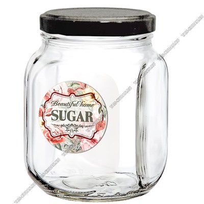 Банка "Sugar/Сахар" 0,65л цвет.деколь, с метал.чер