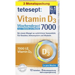 tetesept Vitamin D3 7000 Wochendepot Tabletten 12 St., Витамин D3 7000 12 таб.