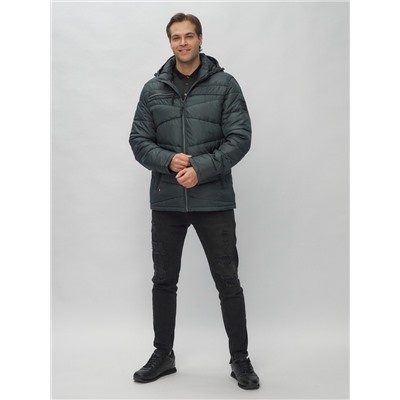 Куртка спортивная мужская с капюшоном темно-серого цвета 62188TC