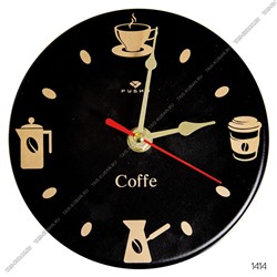 Часы (металл) круг.d14см "Время для кофе" черные,