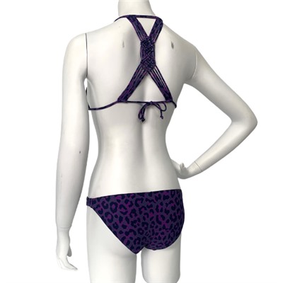 Фиолетовый стильный купальник с ажурным плетением на спинке  №7670