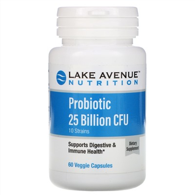 Lake Avenue Nutrition, Пробиотики, смесь из 10 штаммов, 25 млрд КОЕ, 60 вегетарианских капсул