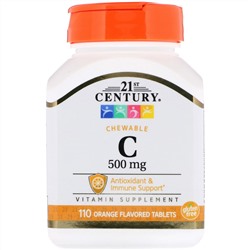 21st Century, витамин C, 500 мг, 110 жевательных таблеток со вкусом апельсина