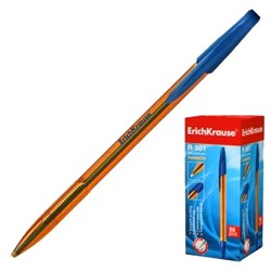 Ручка шариковая синяя 1,0мм R-301 Amber, 2шт, рифленый держатель, полупрозрачный оранжевый корпус