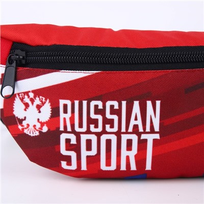 Сумка на пояс 32*8*15, Putin team, Russian sport, отд на молнии, красная