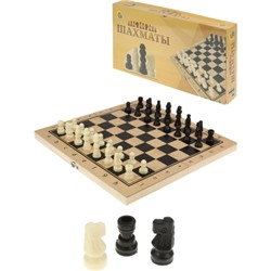 Шахматы деревянные (24х12х3 см), фигуры пластик, в коробке