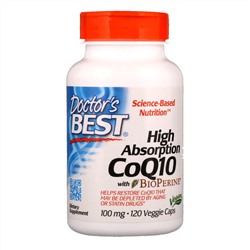 Doctor's Best, Легкоусвояемый CoQ10 с комплексом BioPerine, 100 мг, 120 растительных капсул
