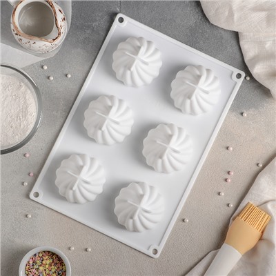 Форма силиконовая для муссовых десертов и выпечки Доляна «Взбитые сливки», 28×19×5 см, 6 ячеек, d=6,5 см, цвет белый