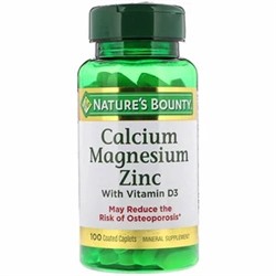 Nature's Bounty, Кальций, магний и цинк с витамином D3, 100 капсуловидных таблеток в оболочке