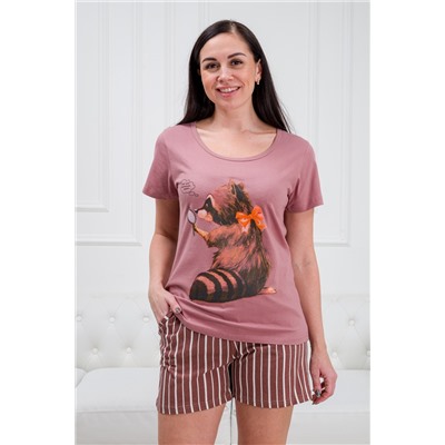 Костюм женский футболка и шорты из кулирки Элис сухая роза