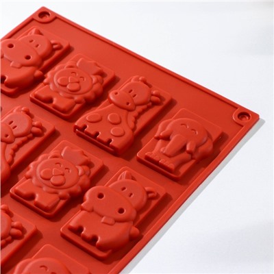 Форма силиконовая для льда и кондитерских украшений Доляна «Животные», 30×17,5×0,5 см, 16 ячеек, цвет шоколадный