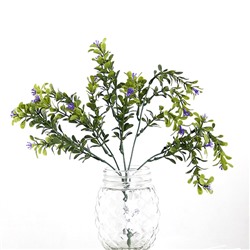 Веточка декоративная Самшит 30 см зеленая фиолетовые цветы