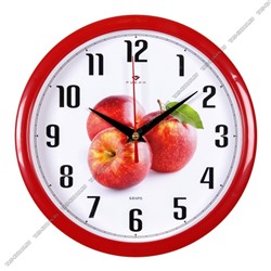 Часы (стекло/пластик) кругл.d22см "Яблочки" красны