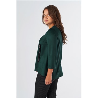 Блузка офисная замшевая большого размера темно-зеленая