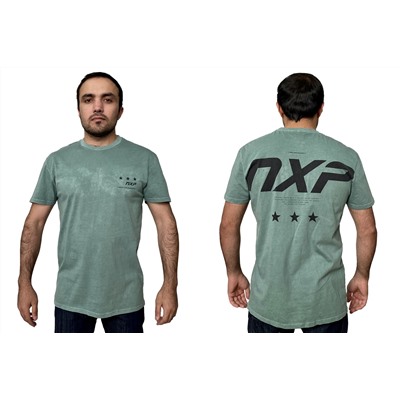 Мятная мужская футболка NXP – городской милитари с брендовым лого на спине №302