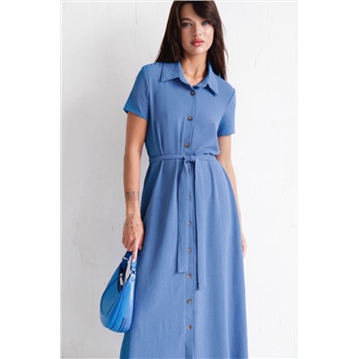 9702 Платье-рубашка удлинённое тёмно-голубое (остаток: 42)