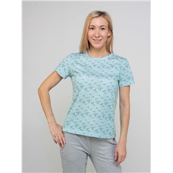 Голубая домашняя футболка (туника) с цветами женская (50423)