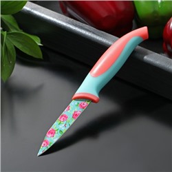 Нож кухонный с антиналипающим покрытием Доляна «Цветочки», лезвие 8 см