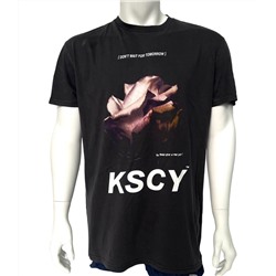 Черная мужская футболка K S C Y с цветным принтом  №521