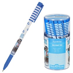 Ручка шариковая синяя 0,5мм FunWrite Енот-морячок, резиновый держатель, цвет корпуса - цветной с рис