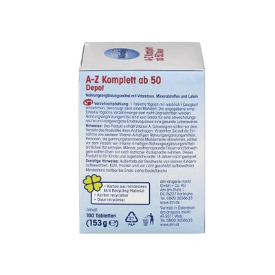 Mivolis A-Z Komplett ab 50 Tabletten Комплексные витамины против старения От А до Z Komplett, для людей старше 50 лет, 100 шт