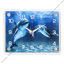 Часы (стекло/дерево) прямоуг.(26х20см) "Дельфины"