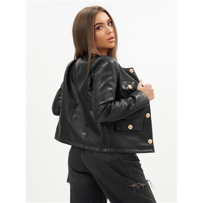 Короткая кожаная куртка женская черного цвета 245Ch