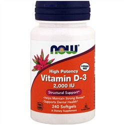 Now Foods, Витамин D-3, 2000 МЕ, 240 мягких таблеток