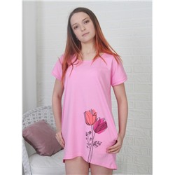 Розовая домашняя футболка (туника) "Тюльпаны" Liza Volkova (50427)